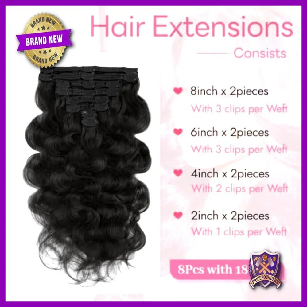 16 Inch Clip-In Human Hair Extensions Body Wave 8 Piece Set 90g
